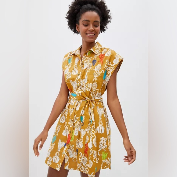 Anthropologie Dresses & Skirts - Anthropologie Maeve Toni Button Front Belted Tunic Dress Gold size Small